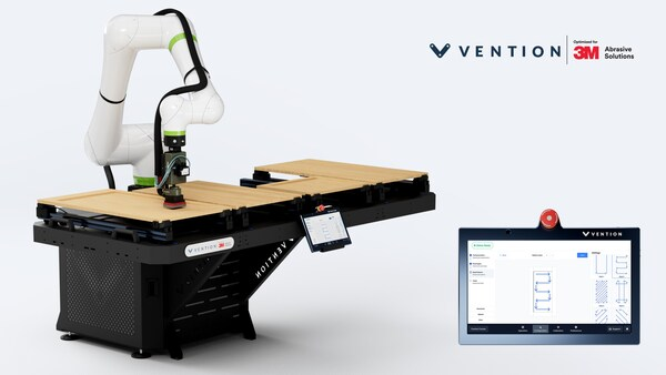 What a cool collaboration! 3M and Vention teamed up to launch a robotic sanding solution to help small-to-midsized manufacturers automate their abrasive processes. #3Mer bit.ly/3QlXS5m