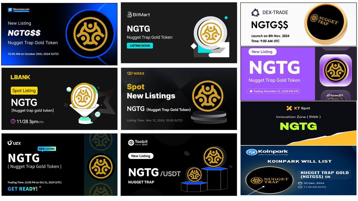 Nuggettrapgold's tweet image. #CryptoExchanges $NGTG + $NGTG$$/USDT 10+ @LBank_Exchange @XTexchange @Toobit_official @BitMartExchange @AscendEX_ @BiconomyCom @dextrade_ @KoinparkExc @WEEX_Official @UZX_Official  @SwftCoin @phantom @MetaMask @TrustWallet @CoinMarketCap @CoinbaseWallet