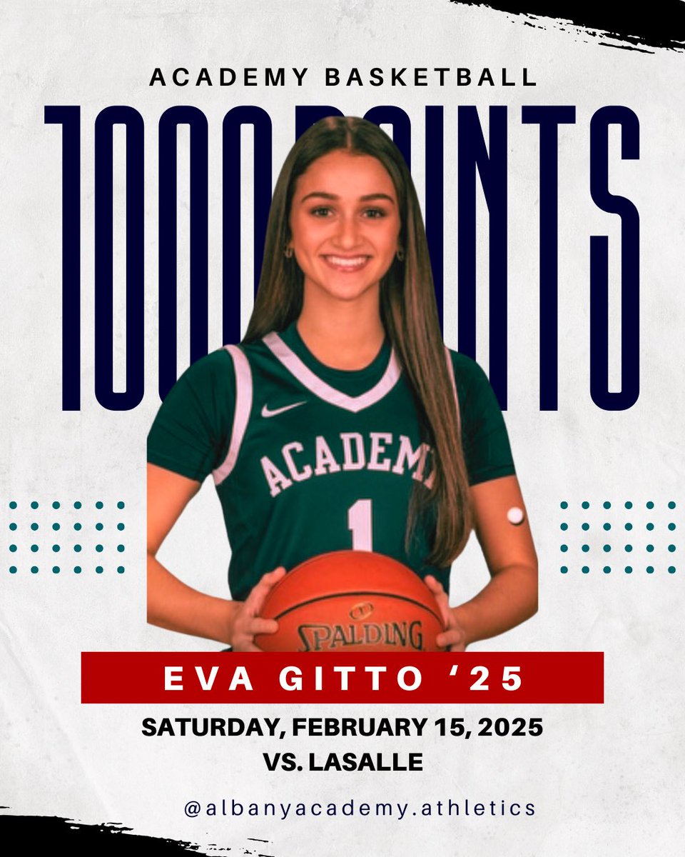 Congratulations Eva Gitto on achieving this remarkable milestone! <a href="/NYSTakeover/">Empire State Takeover</a> <a href="/TUSidelines/">James Allen</a> <a href="/chrystalstone_/">Chrystal Stone</a> <a href="/Griffin__Haas/">Griffin Haas</a> <a href="/TommyVtine116/">Tommy Valentine</a> <a href="/section2hoop/">Section2hoop</a> <a href="/CBSSports/">CBS Sports</a> <a href="/EvaGitto/">eva.gitto</a> <a href="/RodgerWyland/">Rodger Wyland</a> <a href="/AcademyGbball/">Albany Academy Women's Basketball</a>