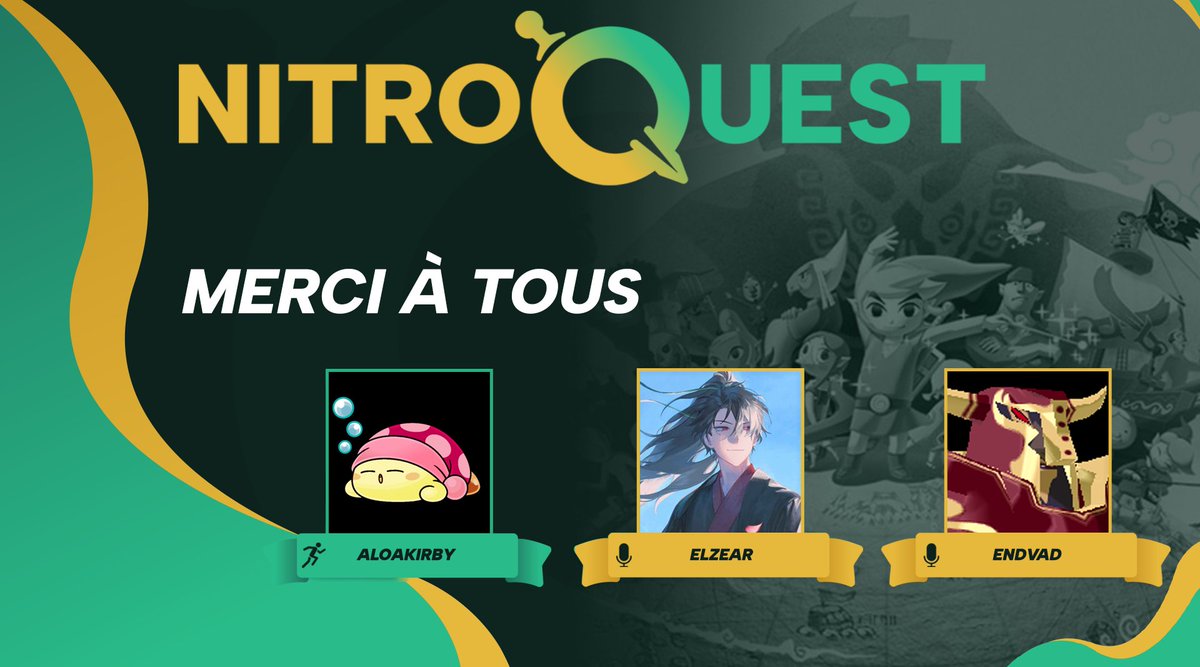Merci ! 🙏
Merci pour ce premier Quest de l'année !
Merci à Izlia pour l'animation !
Merci à <a href="/Aloakirby/">Aloakirby</a> pour la run !
Merci Endvad et <a href="/Elzear_MPO/">ElzéarMPO</a> pour les commentaires !
On se revoit très vite pour du Mario Party !