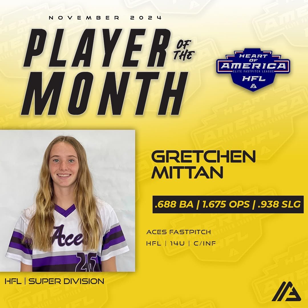 Aces Fastpitch 14u (@2010aces) on Twitter photo Congrats to Gretchen for being recognized for player of the month for November!! <a href="/Aces_SoftballKC/">Aces Softball</a> <a href="/thealliancefp/">The Alliance Fastpitch</a> <a href="/HFLfastpitch/">Heart of America Fastpitch League | HFL</a> Congrats to Gretchen for being recognized for player of the month for November!! <a href="/Aces_SoftballKC/">Aces Softball</a> <a href="/thealliancefp/">The Alliance Fastpitch</a> <a href="/HFLfastpitch/">Heart of America Fastpitch League | HFL</a>