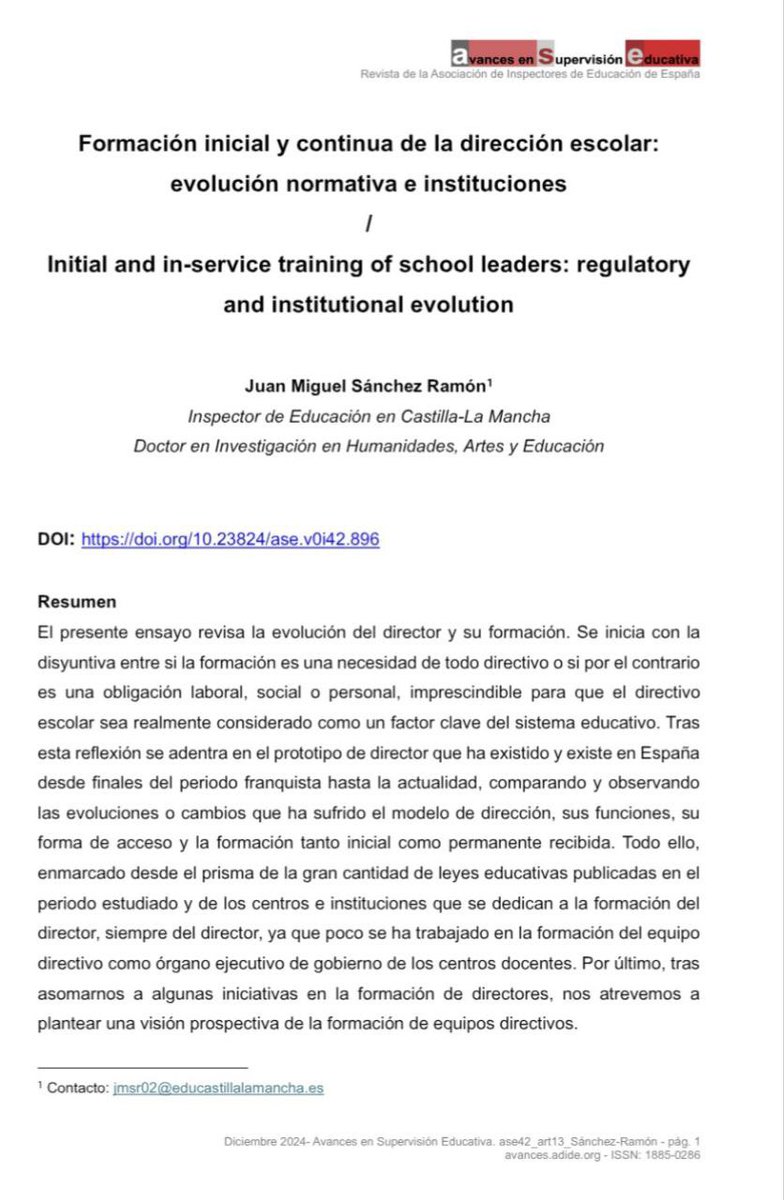 Formación inicial y continua de la dirección escolar: evolución normativa e instituciones

Por Juan Miguel Sánchez Ramón.

La formación como necesidad y obligación. Modelos de dirección.

avances.adide.org/index.php/ase/…
