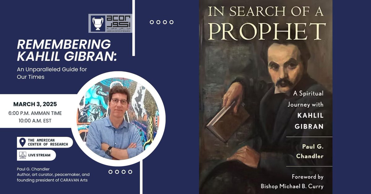 Join us for “Remembering Khalil Gibran: An Unparalleled Guide for Our Times" with author Paul G. Chandler.
The presentation will be followed by a Q&amp;A session and a book-signing, and then by Iftar.
For more details about the lecture and speaker, visit: 
(web.facebook.com/share/18c6wAjC…)