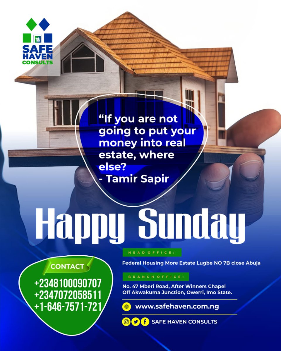 safehaven_consu's tweet photo. “If you are not going to put your money into real estate, where else?” – Tamir Sapir

Real estate remains one of the best investments you can make. Whether you’re looking to buy, sell, or invest in properties, Safe Haven Consults is here to guide you every step of the way. https://t.co/eL61d8NaOa