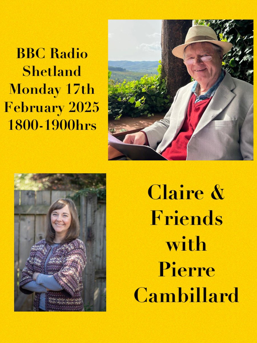 📻 ‘Claire &amp; Friends’ on <a href="/bbcshetland/">BBC Radio Shetland 📻🎙</a> da moarn!

🎙️ 17 February, 6-7pm

🎤 Wi retired business manager an Burra resident, Pierre Cambillard, at’s bön heavily involved wi <a href="/BroughLodge/">Brough Lodge Trust</a> an Shetland Peerie Makkers.

🎶 Tracks fae Aly Bain, Rod Stewart an Norah Jones!

😀 Come you!