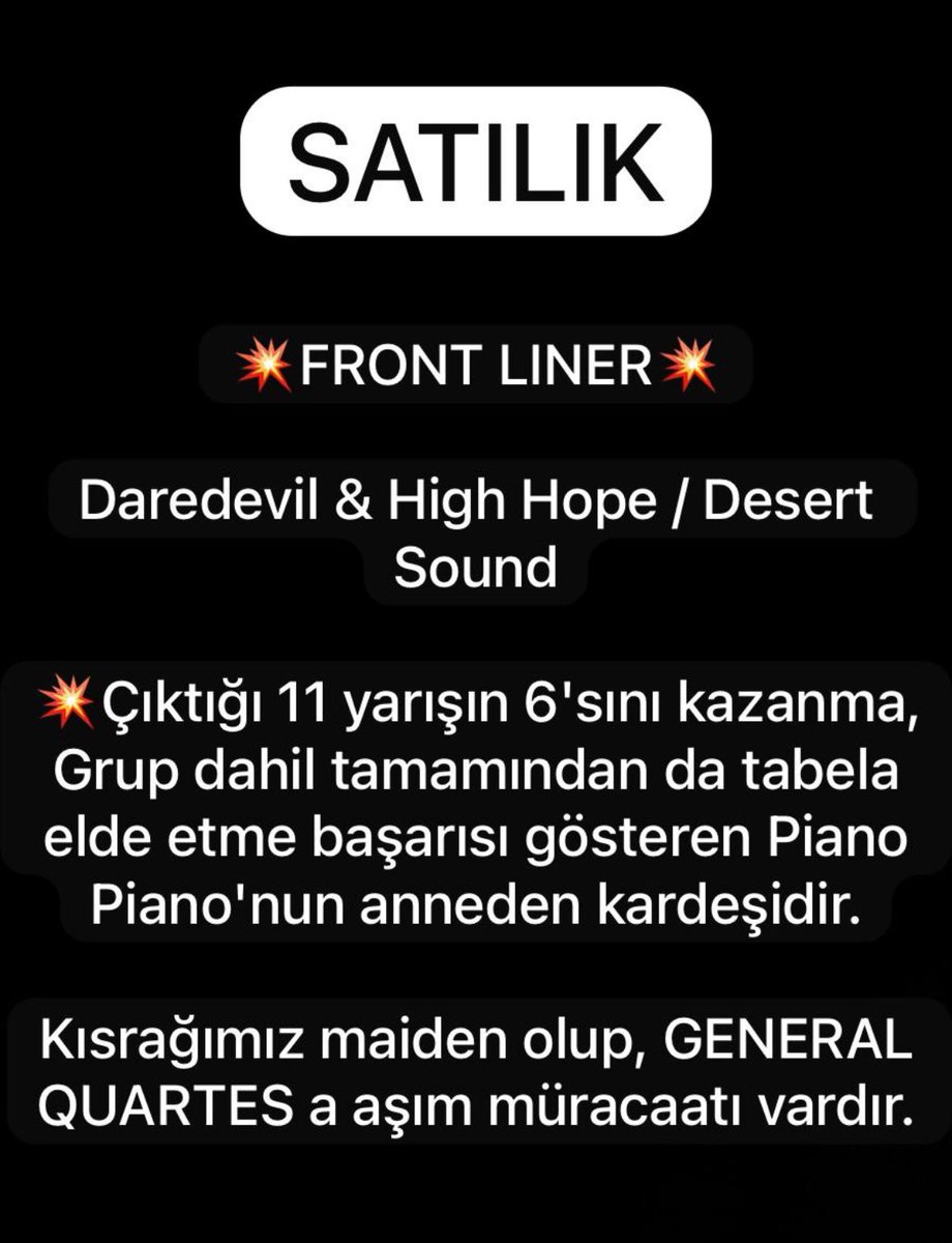 Satılık kısrak 
İrtibat 05325418101

<a href="/erhanunalll/">Erhan Ünal</a> <a href="/avsar62/">Recep AVŞAR</a> <a href="/MetinMfg/">Metin F.Göre ( #AtAlımSatım)</a>