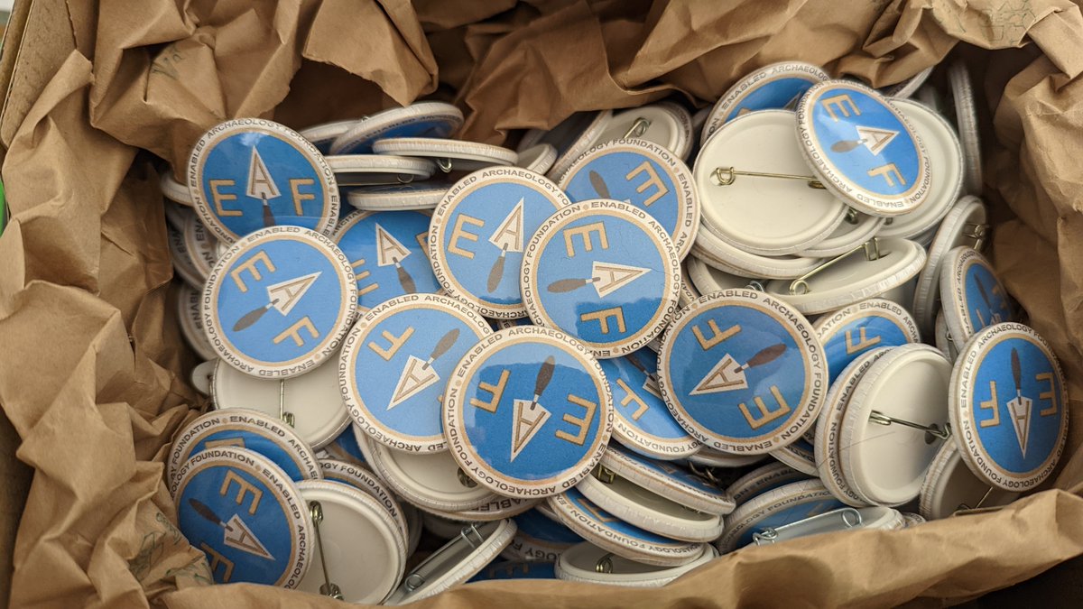 We are very thankful to <a href="/CatRees6/">Cat Rees 🏴󠁧󠁢󠁷󠁬󠁳󠁿</a> for making our EAF badges. We got a new delivery this week and to celebrate this kind gesture we are giving away badges to the first 5 people to tell us about a positive, inclusive experience they have had in Archaeology.