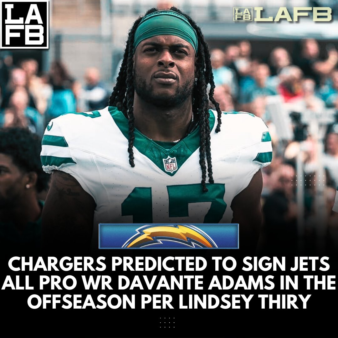 ESPN's Lindsey Thiry is predicting that the LA Chargers will sign All-Pro WR Davante Adams if he does not resign the Jets👀

If this happens, Justin Herbert gets a new WR1 #BoltUp