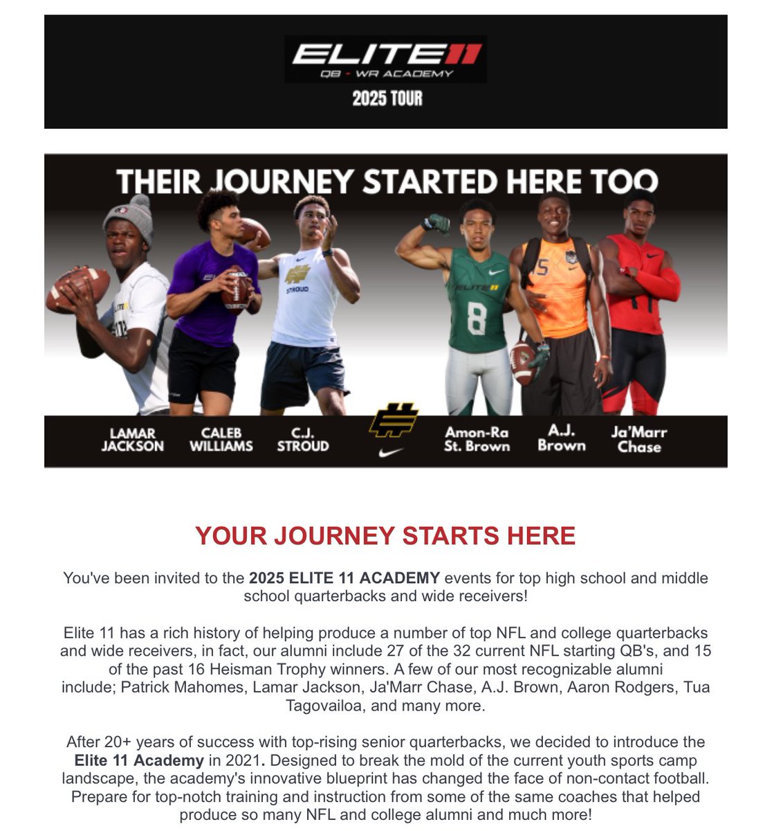 Brayden Hughes (@braydenhughesqb) on Twitter photo Thank you for the invite <a href="/Elite11/">Elite11</a> 💪
<a href="/PlayBookAthlete/">PLAYBOOK ATHLETE</a> <a href="/GumpertAaron/">Aaron Gumpert</a> <a href="/QualityQBs/">Joseph Boisture</a> <a href="/A1DUDES/">A1DUDE</a> <a href="/CoachBThomas05/">Coach Thomas</a> <a href="/TheModernQB/">Modern QB</a> <a href="/baylintrujillo/">Baylin Trujillo</a> Thank you for the invite <a href="/Elite11/">Elite11</a> 💪
<a href="/PlayBookAthlete/">PLAYBOOK ATHLETE</a> <a href="/GumpertAaron/">Aaron Gumpert</a> <a href="/QualityQBs/">Joseph Boisture</a> <a href="/A1DUDES/">A1DUDE</a> <a href="/CoachBThomas05/">Coach Thomas</a> <a href="/TheModernQB/">Modern QB</a> <a href="/baylintrujillo/">Baylin Trujillo</a>
