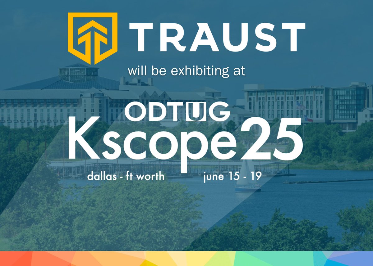 TraustConsult's tweet image. 🚀 Traust is exhibiting at #Kscope2025 in Texas!

Join us to explore #orclapex , #agiledevelopment, and enterprise solutions that drive innovation.

🎟️ Get $100 off your Kscope registration with code VTRA25! odtug.com/kscope25

📍 Texas | 📆 June 15-19

See you there! 👋