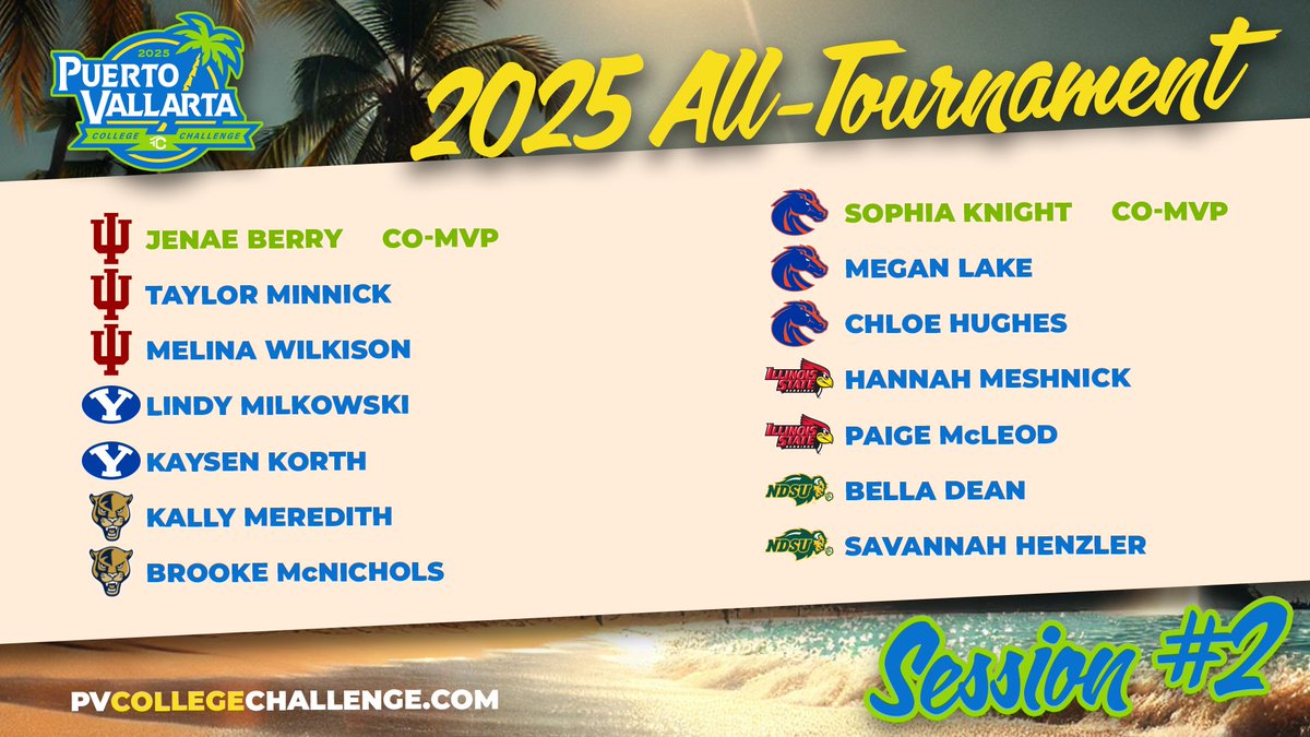 PV College Challenge (@pvcollegesb) on Twitter photo We are pleased to announce the 2025 PV College Challenge Session #2 All-Tournament Team! These student-athletes balled out down here in Puerto Vallarta!
<a href="/IndianaSB/">Indiana Softball</a>ย <a href="/BroncoSportsSB/">Boise State Softball</a>ย <a href="/byusoftball/">BYU Softball</a>ย <a href="/RedbirdsSB/">Illinois State Softball</a>ย <a href="/FIUSoftball/">FIU Softball</a>ย <a href="/NDSUsoftball/">NDSU Softball</a>ย <a href="/FloCollegeSB/">FloCollege | Softball</a>ย <a href="/SheratonPVR/">Sheraton Buganvilias</a> We are pleased to announce the 2025 PV College Challenge Session #2 All-Tournament Team! These student-athletes balled out down here in Puerto Vallarta!
<a href="/IndianaSB/">Indiana Softball</a>ย <a href="/BroncoSportsSB/">Boise State Softball</a>ย <a href="/byusoftball/">BYU Softball</a>ย <a href="/RedbirdsSB/">Illinois State Softball</a>ย <a href="/FIUSoftball/">FIU Softball</a>ย <a href="/NDSUsoftball/">NDSU Softball</a>ย <a href="/FloCollegeSB/">FloCollege | Softball</a>ย <a href="/SheratonPVR/">Sheraton Buganvilias</a>