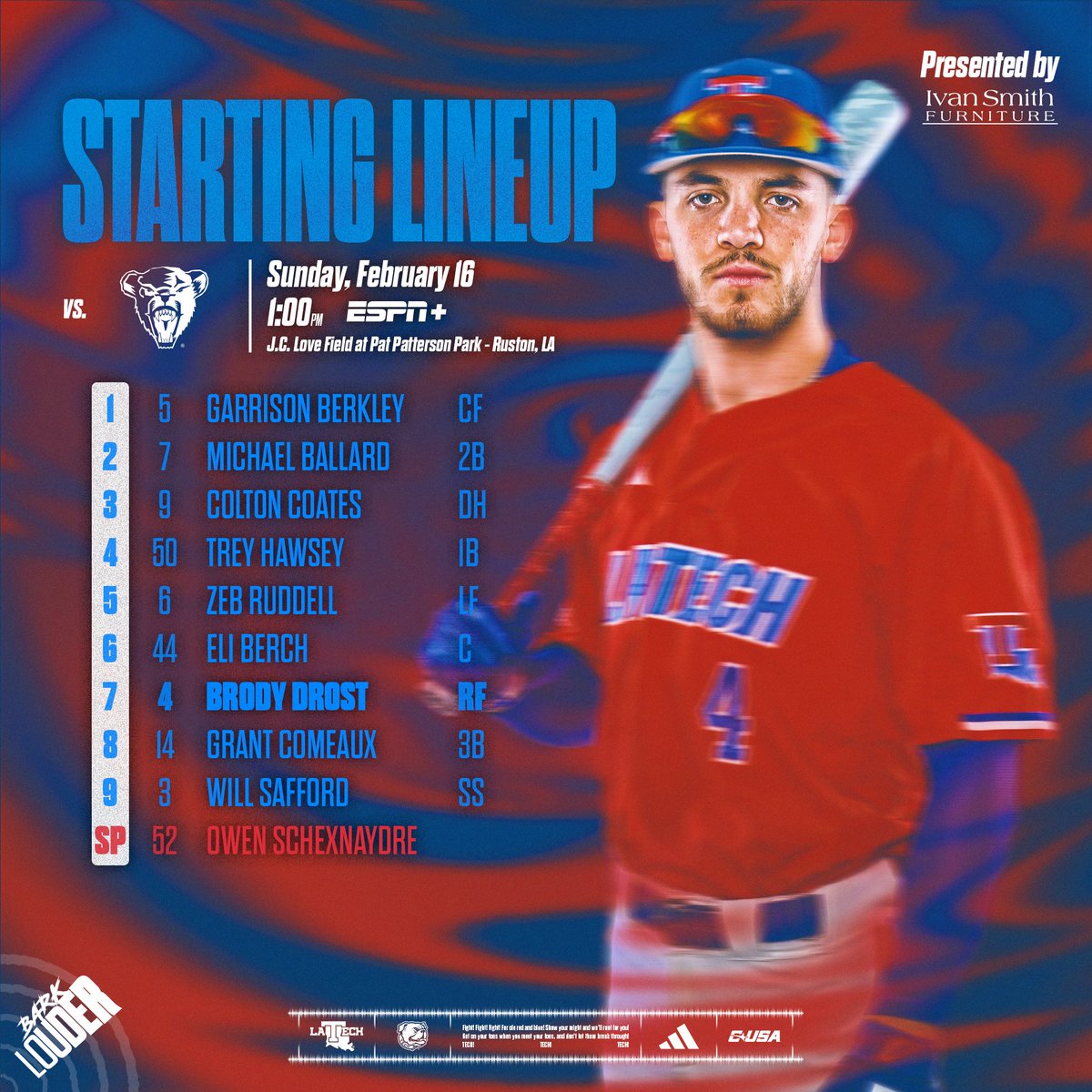 LATechBSB's tweet photo. Sunday starters are in https://t.co/60TxXsR88t