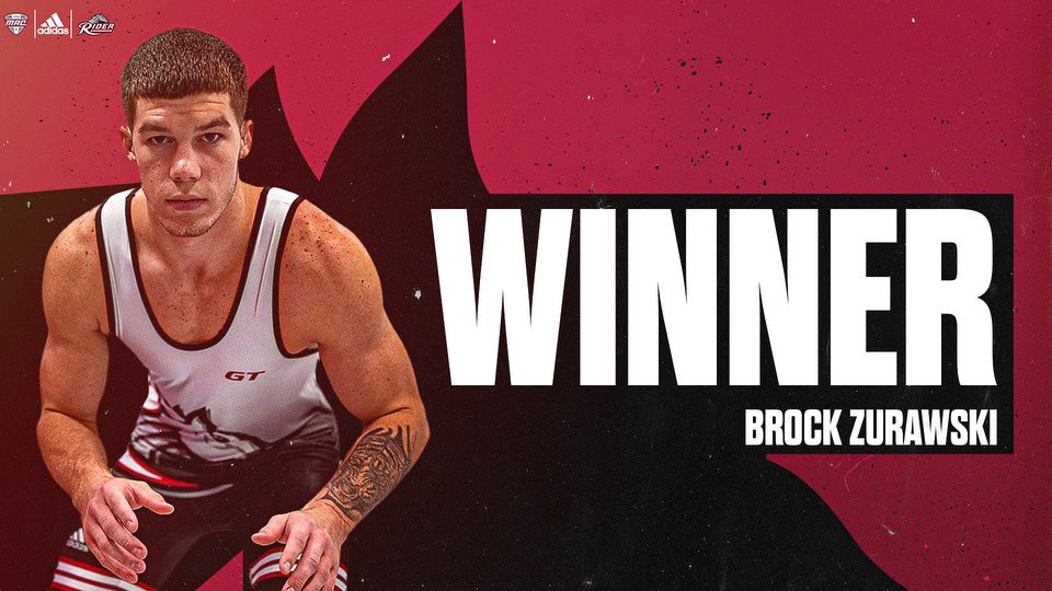 At 197, Riders Brock Zurawski wins by major decision 13-1 over Ethan Wiant of Clarion!