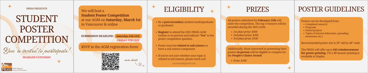 DEADLINE EXTENDED for our Student Poster Competition! Submit yours by Friday 📅 There are prizes! 🏆
🔗 eventbrite.ca/e/soils-and-da…