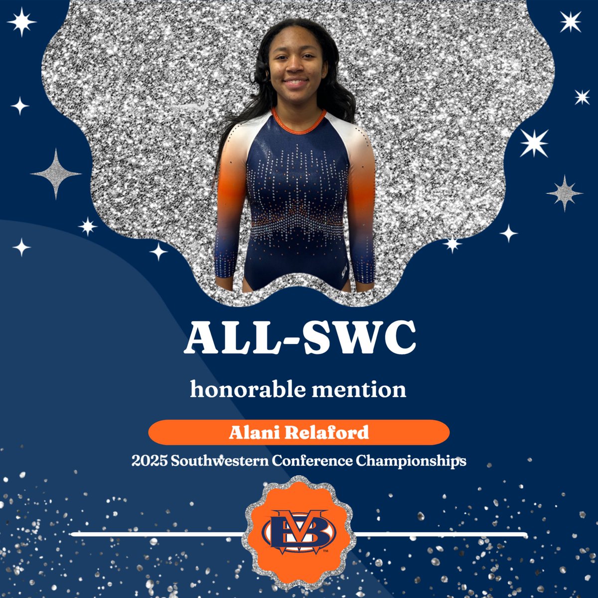 We had 4 other SWC award winners! Junior Sarah Van Dress took the SWC title on beam and finished 2nd on bars. Sophomore Josie Swartz finished 2nd on vault and floor as well as 3rd all-around! Sophomores Santori &amp; Relaford each earned SWC honorable mention. 🧡💙