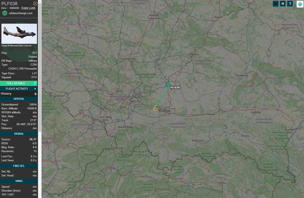 PolishMilRadar's tweet photo. ⌚️ 16.02 19:30LT
🇵🇱 Siły Powietrzne RP
✈️ CASA C-295M "021"
#PLF040 leci na FL150
🛫 Kraków Balice #EPKK
🛬 Warszawa #EPWA
🔗https://t.co/FfAKf6Aam6
#POLMILRADAR https://t.co/aZfk2smFRE