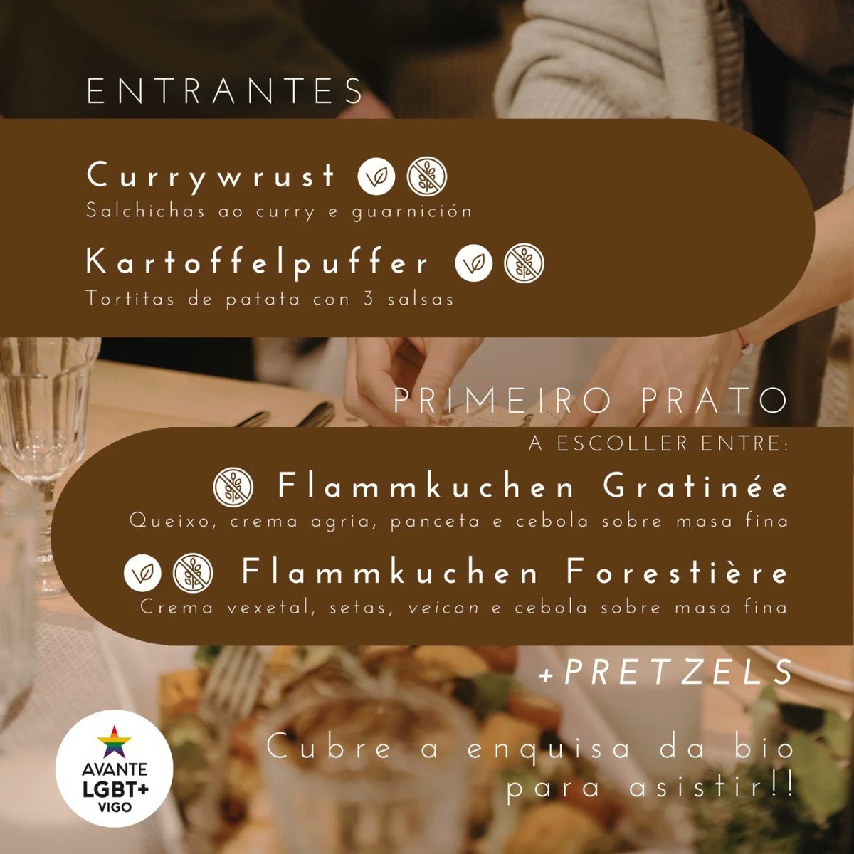 Cea temática: Alemaña 🏳️‍🌈🏳️‍⚧️

Este sábado 22 de fabreiro xuntámonos para a cea temática deste mes! Ven cear connosco na mellor das compañías. Vémonos ás 21.00h no C.S. A Desviada.

Para reservar cubre o seguinte formulario: 
forms.gle/6MFwYBtciDwYrM…