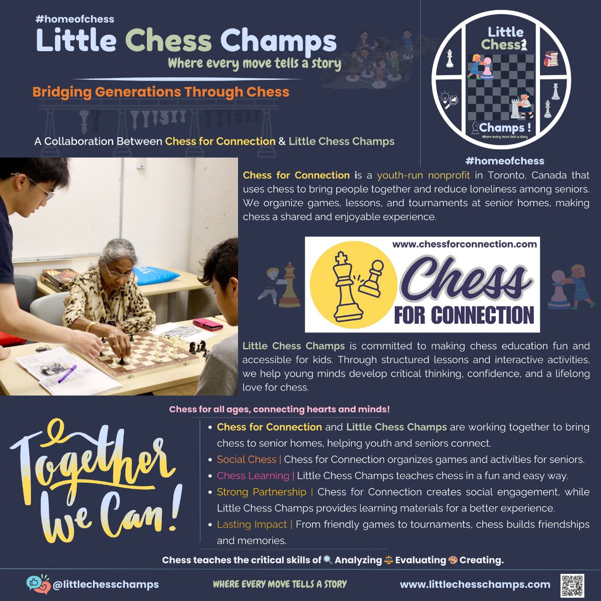 ✨ Bridging Generations Through Chess! 

Chess is more than a game—🤝 it’s a connection! 

Join us in this meaningful journey! 🌍♟️

👉 Learn more:
🔗 littlechesschamps.com
🔗 chessforconnection.com

#LittleChessChamps #ChessForConnection #HomeOfChess #ChessCommunity #Chess