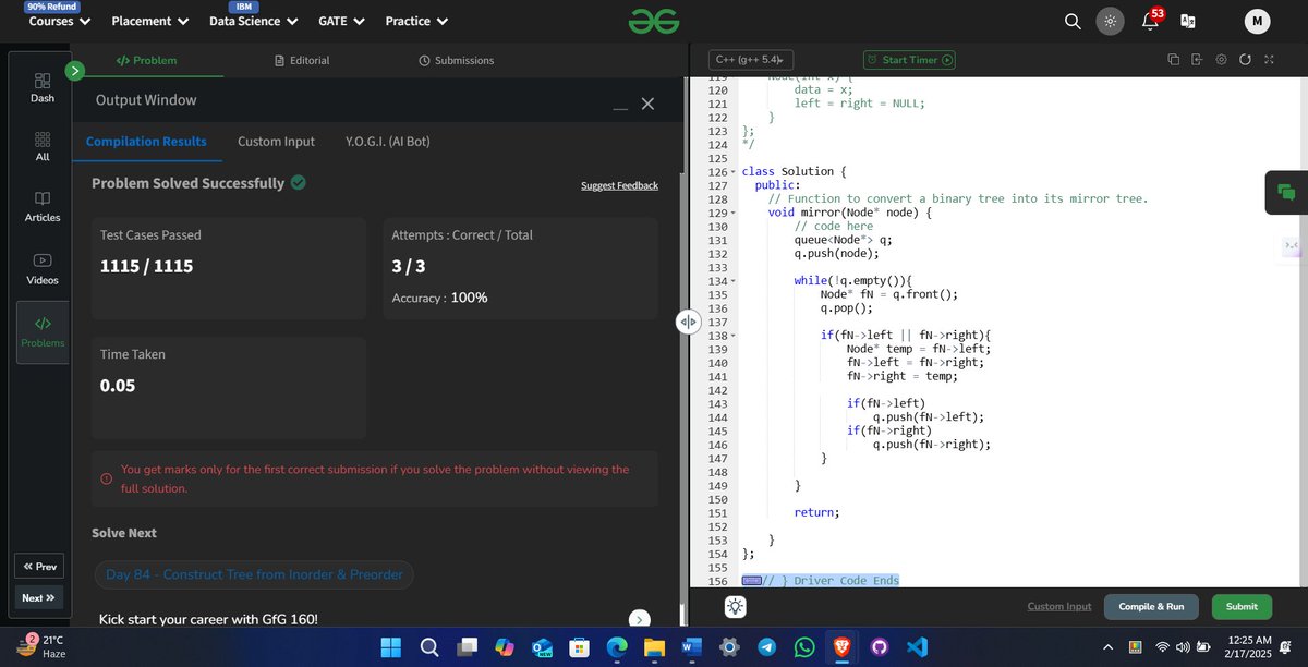 itz_manuv's tweet image. Day 83 of the #GFG160 Challenge is here! Continuing my exciting journey of 160 days dedicated to sharpening problem-solving skills and tackling challenges on GeeksforGeeks💻📷
@geeksforgeeks
gfgcdn.com/tu/TV3 #gfg160 #geekstreak2024 #codinglife
