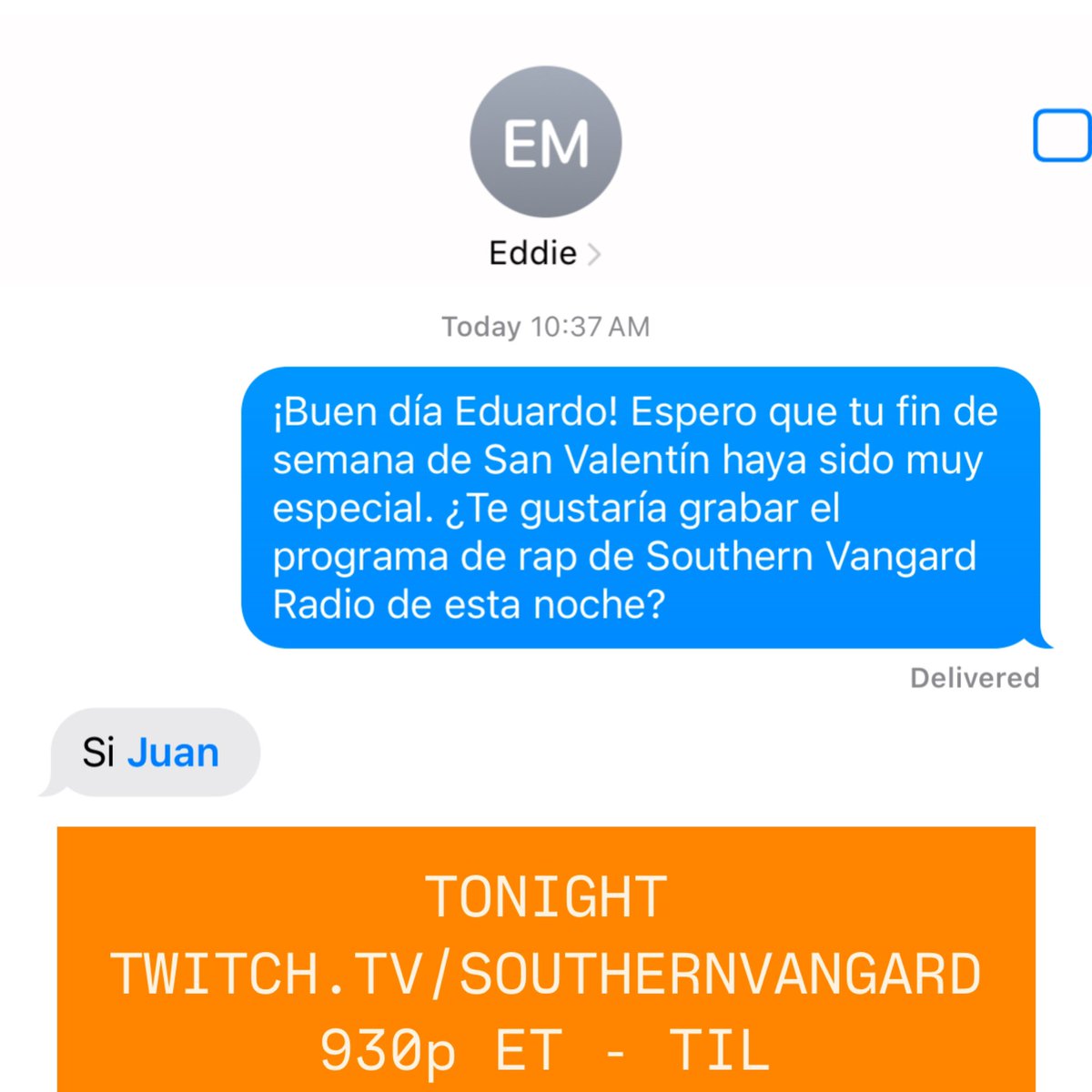 🥁 EDUARDO y JUAN 🎺 AT YOUR SERVICE 2NITE 🥃 <a href="/southernvangard/">@SouthernVangard #Radio</a> #radio Ep428 on @twitch @south_memphis_meeks @jondoeatl 

TWITCH.TV/SOUTHERNVANGARD

#YOUWAAAAAALCOME #SMITHSONIANGRADE #WEARETHEGARD
•••
#twitch #hiphop #rap #undergroundhiphop #boombap #dj #beats #skratch