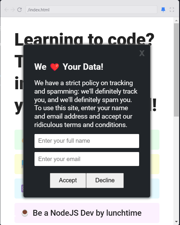 DionDevs's tweet image. Day 20/90 -  Leveling Up My Frontend Skills!   
Dived into some essential JavaScript and CSS concepts while building an Annoying Cookie Consent site.
🔗 Check out the site here: diondevs-cookieconsentsite.netlify.app

#100DaysOfCode #WebDevelopment  #CodingChallenge #FrontEnd #CodingJourney
