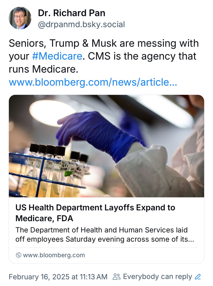 Do you or your family depend on #Medicare ? Trump &amp; Musk are messing with your Medicare.
Find ⁦⁦<a href="/DrPanMD/">Dr. Richard Pan 🇺🇸</a>⁩ on ⁦⁦<a href="/bluesky/">bluesky</a>⁩ .