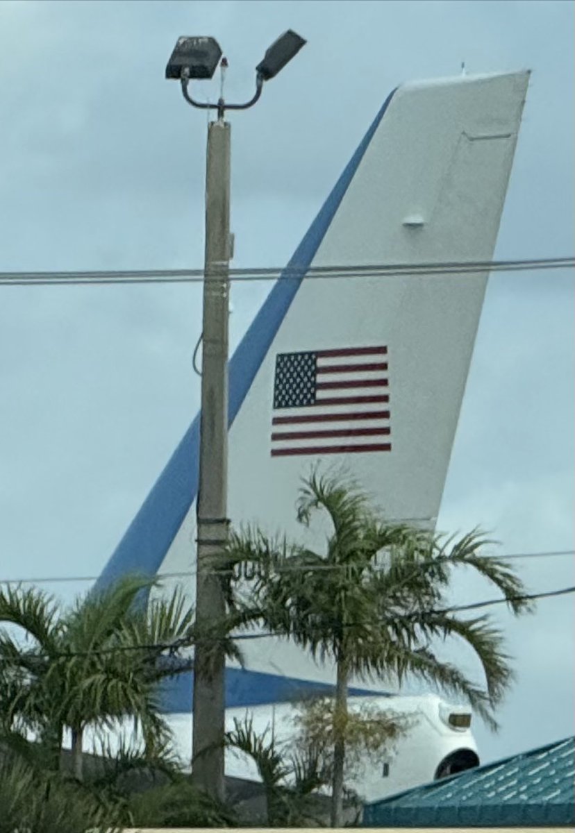 Palm Trees and a Great Big 747 blue and white “tail fin” with ol’ Glory on it?  Great to see AIR FORCE ONE parked in Palm Beach, Florida again two miles from Mar-a-Lago.