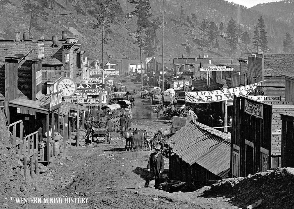 Looking down Main Street of the rugged Wild West town of Deadwood, Dakota Territory, 1877.
