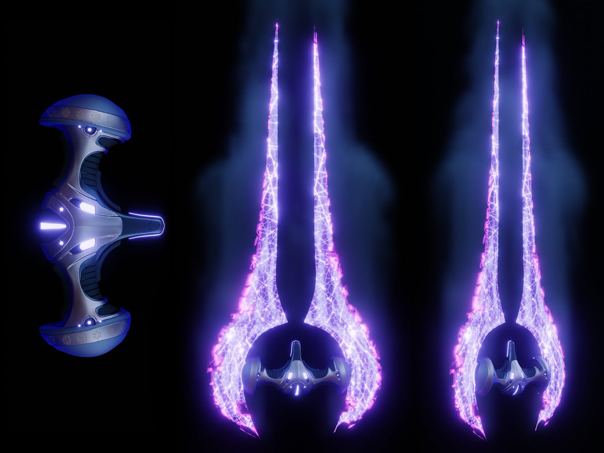 An energy sword concept I've been working on. Still WIP. I'm a fan of the halo 2 blade shape and colors, but breaking up the outer edge. Hilt is a mix of all the games