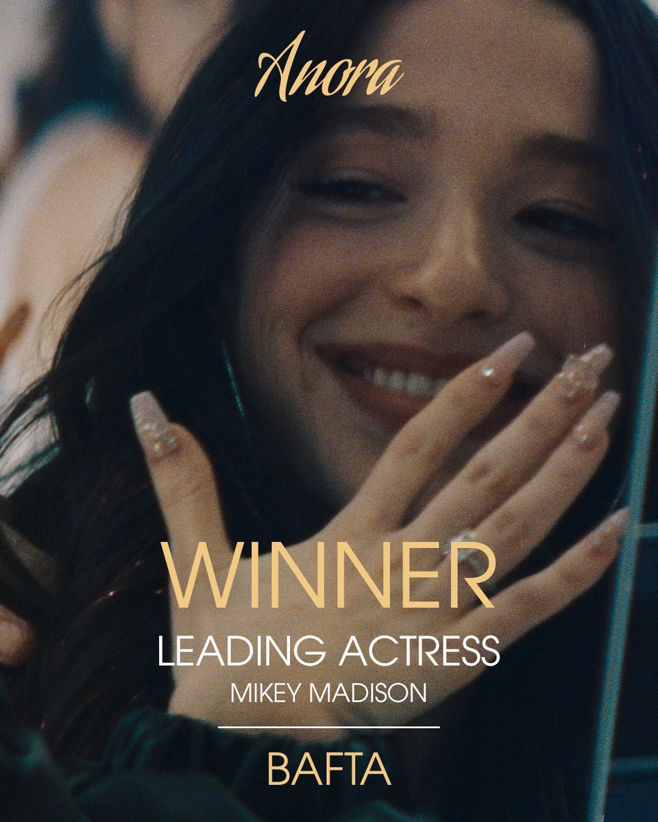 ANORA’s Mikey Madison wins the <a href="/BAFTA/">BAFTA</a> Award for Best Leading Actress. #EEBAFTAs