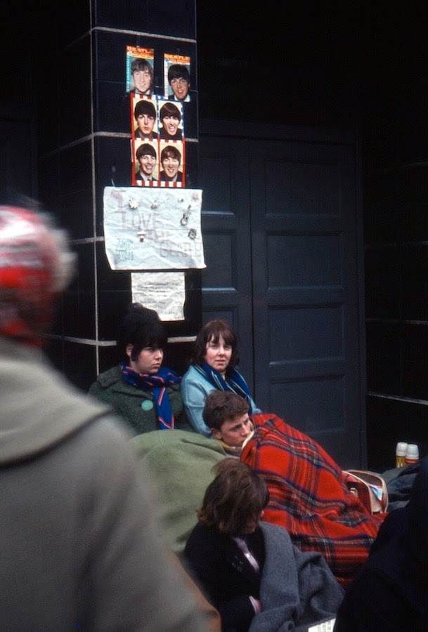 Starshyne9's tweet photo. Beatles fan qued up in 1963 to purchase concert tickets.  Not much as changed in 62 years, has it?  #Beatlemania https://t.co/cjhg8tgj7V