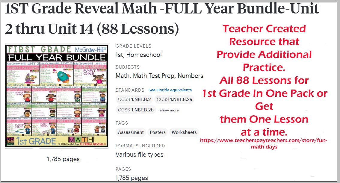 FunMathDays's tweet image. 1ST Grade Reveal Math -FULL Year Bundle-Unit 2 thru Unit 14 (88 Lessons) teacherspayteachers.com/Product/1ST-Gr… #firstgrade #firstgrademath #1stgrademath #firstgradeteacher #mathfun