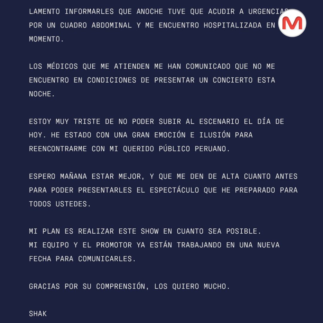ElMomentoOfic's tweet image. Shakira genera preocupación en sus fanáticos tras una recaída en su salud que la llevó a ser internada de emergencia en una clínica de Lima. #Entretenimiento #Shakira #emergencia #clinica #limaperu #Tendencia
