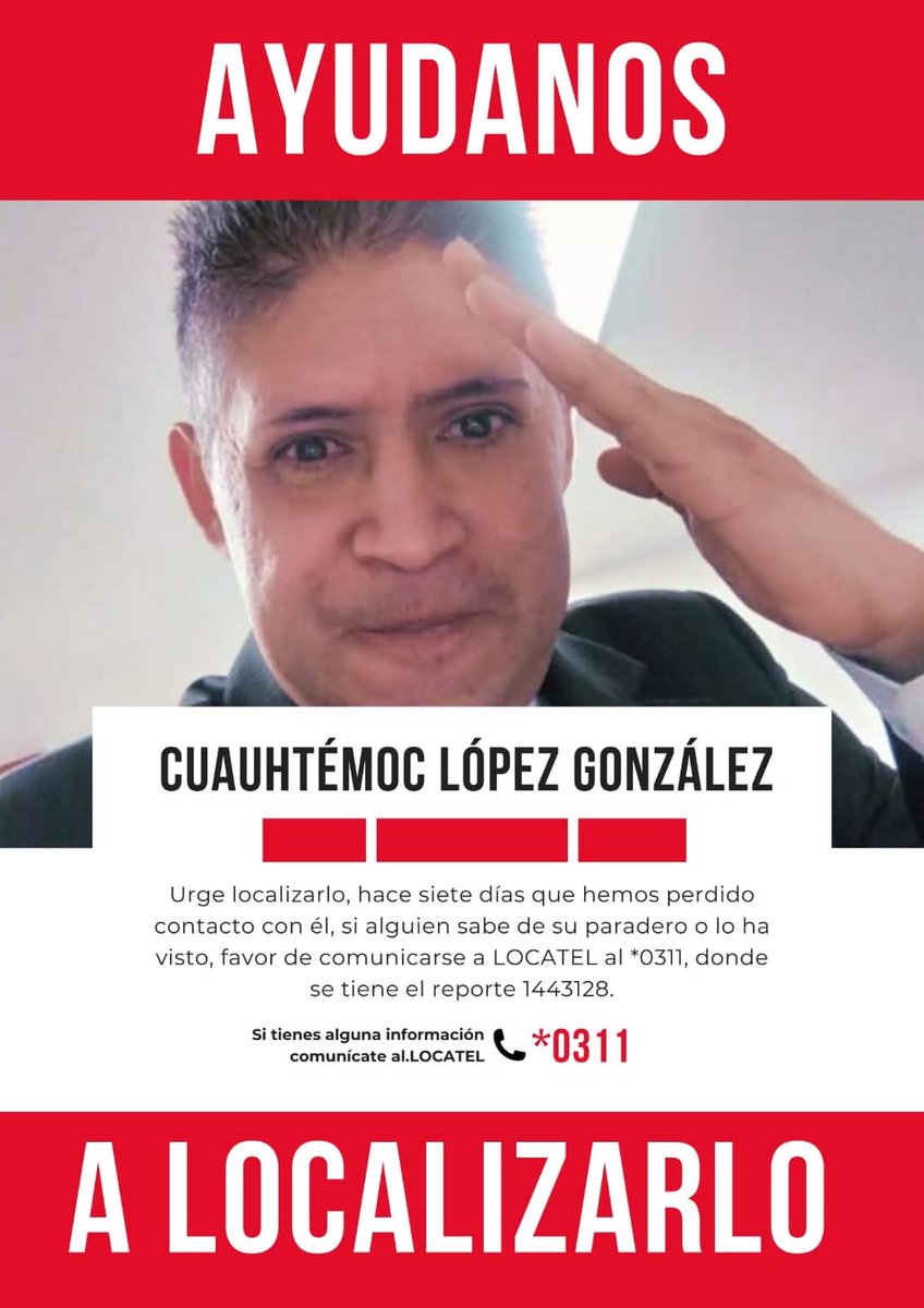 ES DEMASIADO TIEMPO SIN SABER DE ÉL. Nuestro amigo y compañero, representante del Stirtt Nacional en Canal 22, está en calidad de desaparecido.
Compartamos, intensifiquemos la búsqueda por todos los medios.

@Stirtt