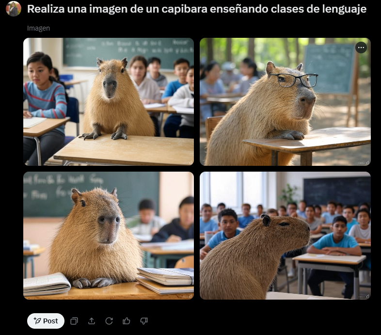 ProfKAmbrosio's tweet photo. 🦫✨ ¡Hoy en clase probamos Grock, la IA de X! Creamos un capibara profesor que daba lecciones de lenguaje 📝📚. Mis estudiantes no solo aprendieron, ¡también se divirtieron muchísimo! 🎉

¿Qué personajes crearías para tus clases? Te leo👇 #InnovaciónEducativa #DocentesDigitales https://t.co/TTU06Ay1QN