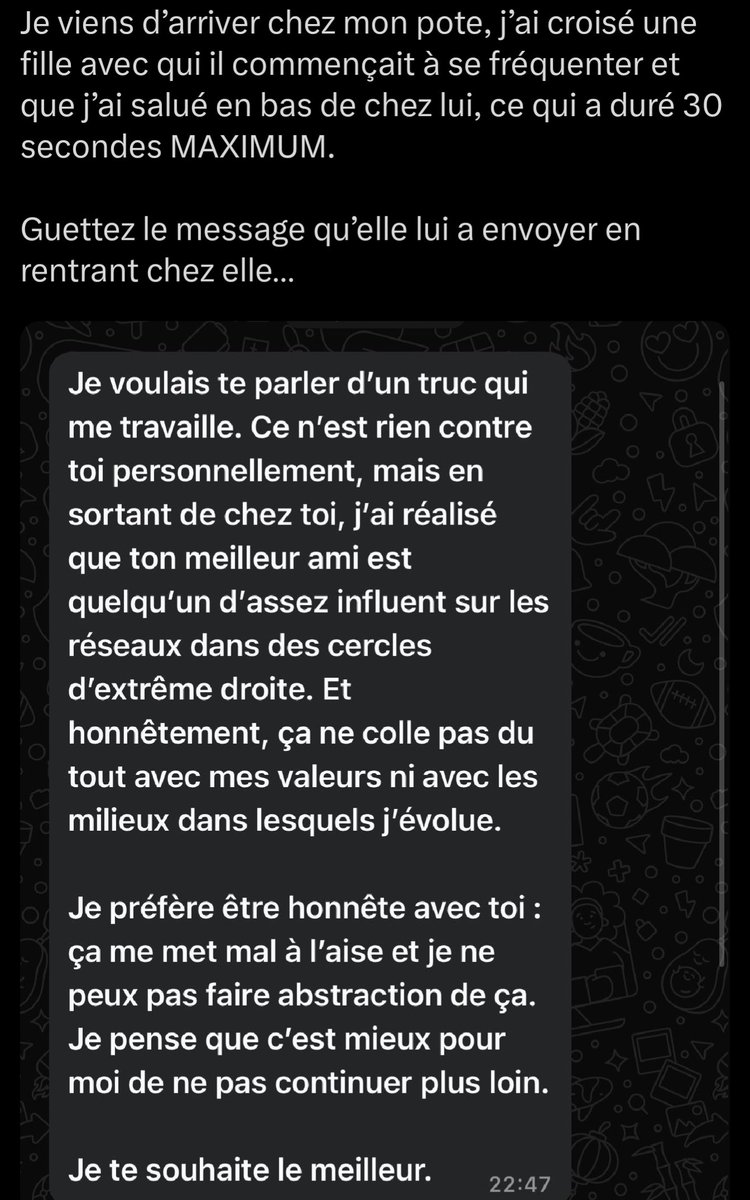 Quelle reine.

Être ami avec quelqu'un d'extrême-droite = d'être d'extrême-droite.