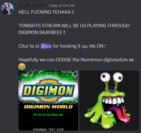 Digimon World Stream tonight Fams

Come get some > twitch.tv/squiirtinhd

8:30PM