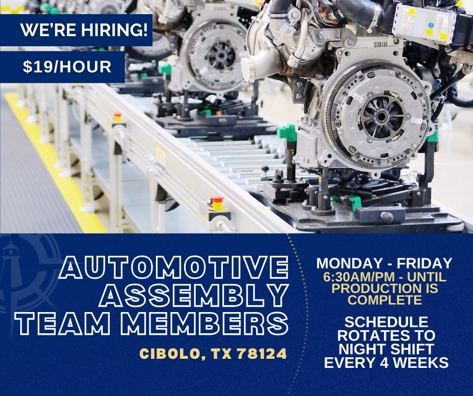 FirstOption1's tweet image. A leading automotive supplier in San Antonio is hiring Production Workers! Apply today! 

Interested? Apply Here→ tinyurl.com/36jtsf6m
Questions? Give us a call!→ 210-733-3700

#Assembly #Prodution #AutomotiveSupply #JobsCibolo #FirstOption