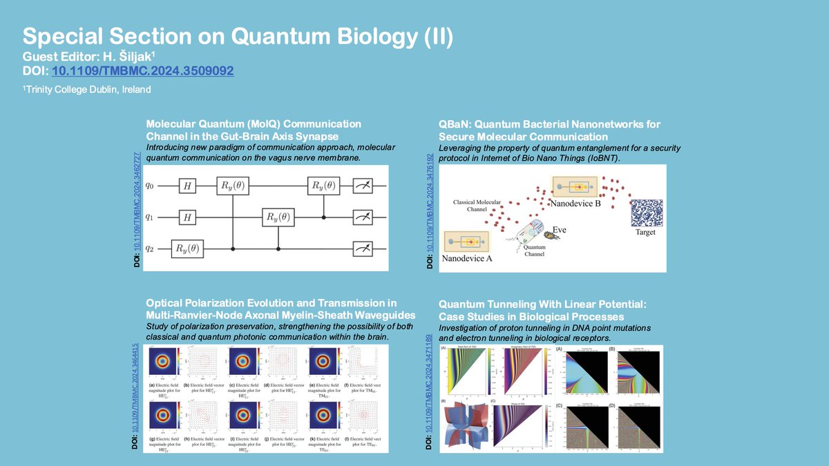 Please check out the "Quantum Biology: Series II" Special Feature in IEEE TMBMC by Harun Silk. Fours papers were published looking at quantum in mol coms as well as other biological systems. tinyurl.com/43sh47wv #quantum <a href="/ComSoc/">IEEE ComSoc</a> <a href="/IEEEorg/">IEEE</a>