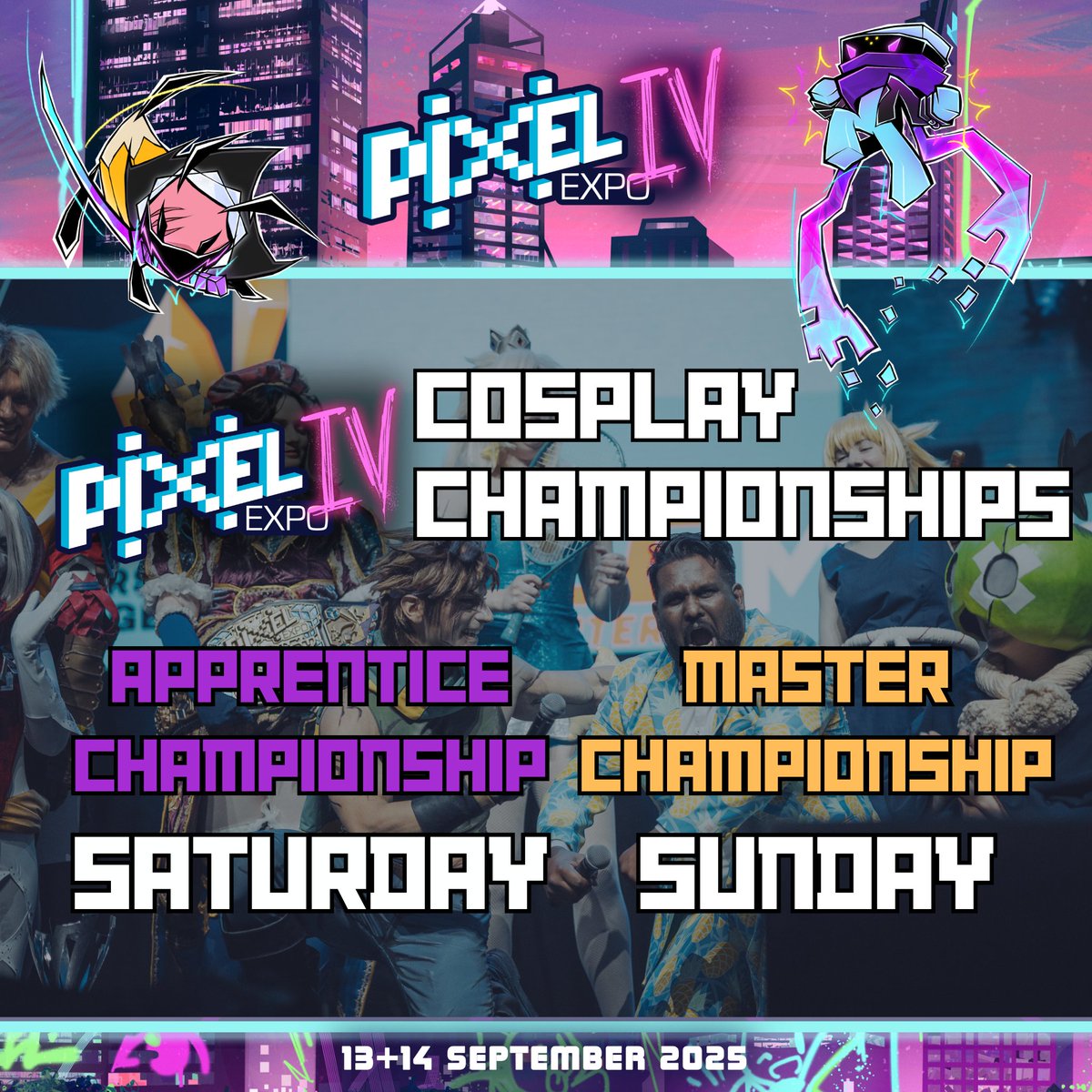 🪡It’s Cosplay Week at Pixel Expo!🧵

Every day this week, we have new announcements, starting with the Pixel Expo Cosplay Championships!

This year we’re adding two competitions: Apprentice and Master, highlighting both seasoned cosplayers and newcomers.

Stay tuned for more!👀