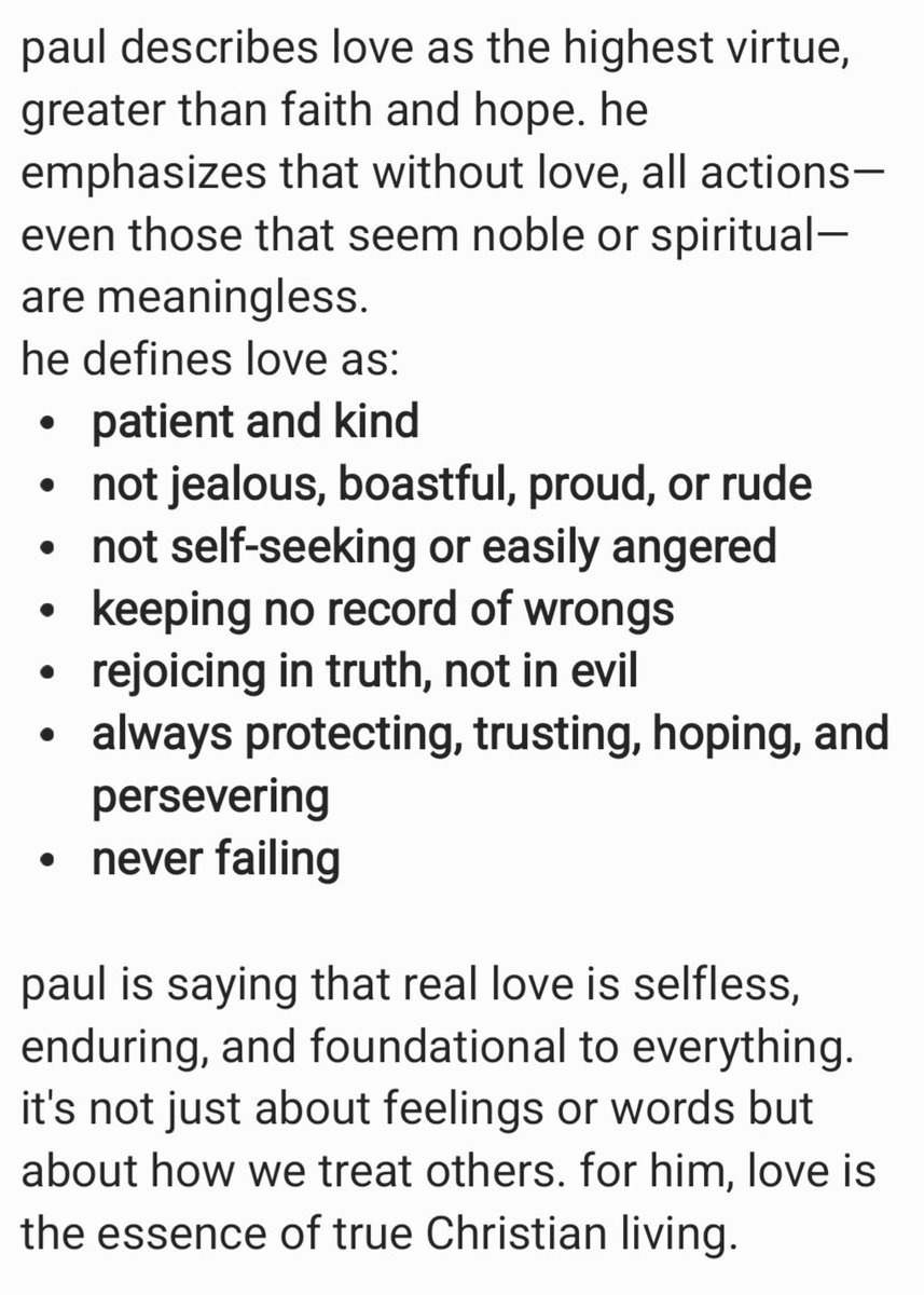 - st valentine's sunday.
the sermon on love didn't quite sit right with my understanding of 1st Corinthians 13, so I asked chatgpt what it thinks (of verses 4-8), and it totally got it!
now, i think preachers might as well start drawing 'inspiration' from ai.
