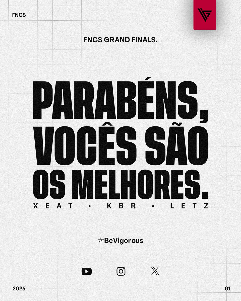 Parabéns, família! Vocês são os melhores! 🥂

Hoje disputamos a primeira FNCS do time e do ano, e os resultados foram excelentes para nós!

#7 | VIG <a href="/xeatfn/">xeat</a>, Tecne &amp; Thiagin
#10 | VIG <a href="/kbrfps/">KBR</a>, Pingu &amp; Axadasz
#11 | VIG <a href="/LetzFN/">Letz</a>, Magni &amp; Azizis

Seguimos firmes!

#beVigorous🏆