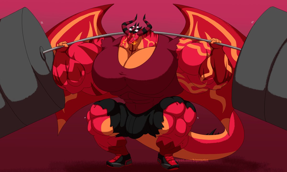Satan is using exercise as a healthy outlet for his rage- but there's a whole lot of rage to burn off. Check out the Lord of Wrath at his biggest right now at Big Stories, links at the top of my page!

Art by @/brosb4does