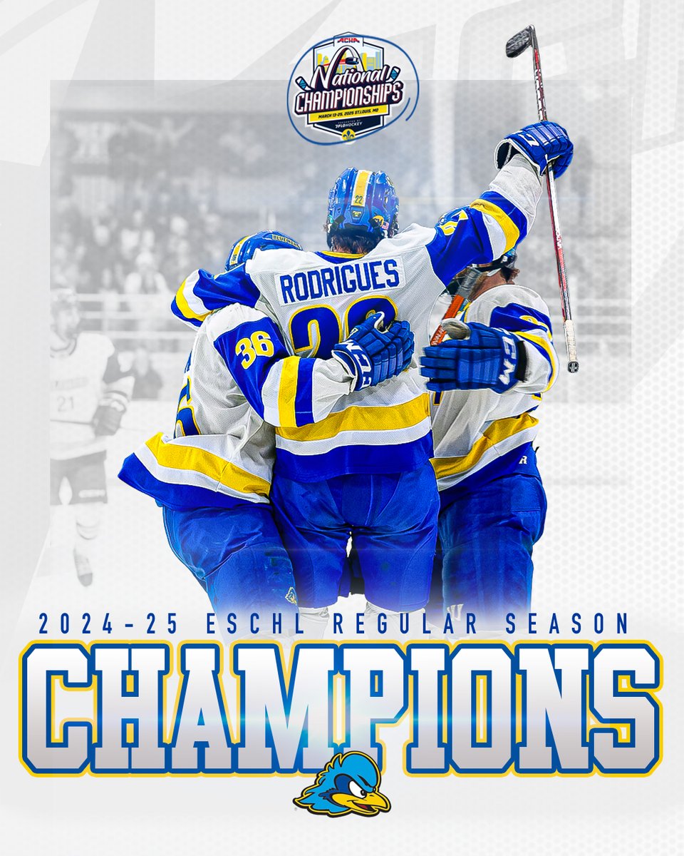 ESCHLhockey's tweet photo. With tonight's win over Drexel, the University of Delaware Blue Hens have clinched the ESCHL Regular Season title and secured an auto-bid to the 2025 ACHA National tournament in St. Louis, MO.

@UDHockey  | #ESCHLHockey https://t.co/T5XgqNQdD7