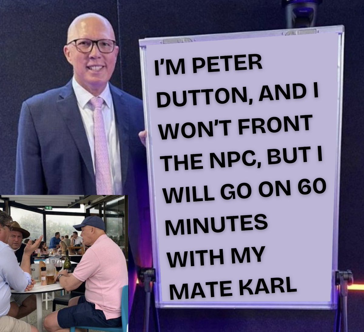Melbourne_says's tweet photo. Peter Dutton was on 60 Minutes last night, still introducing himself after almost a quarter of a century in politics.

Meanwhile, it’s been 1,179 days since he last had the balls to front the National Press Club.

What is this bloke so afraid of? 👇🏼 https://t.co/Fo0bBDSpPP