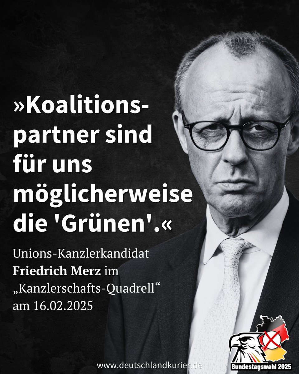 Die 🐈‍⬛ ist aus dem Sack: Merz erklärt „Grüne“ zum potentiellen Koalitionspartner! 

#Quadrell