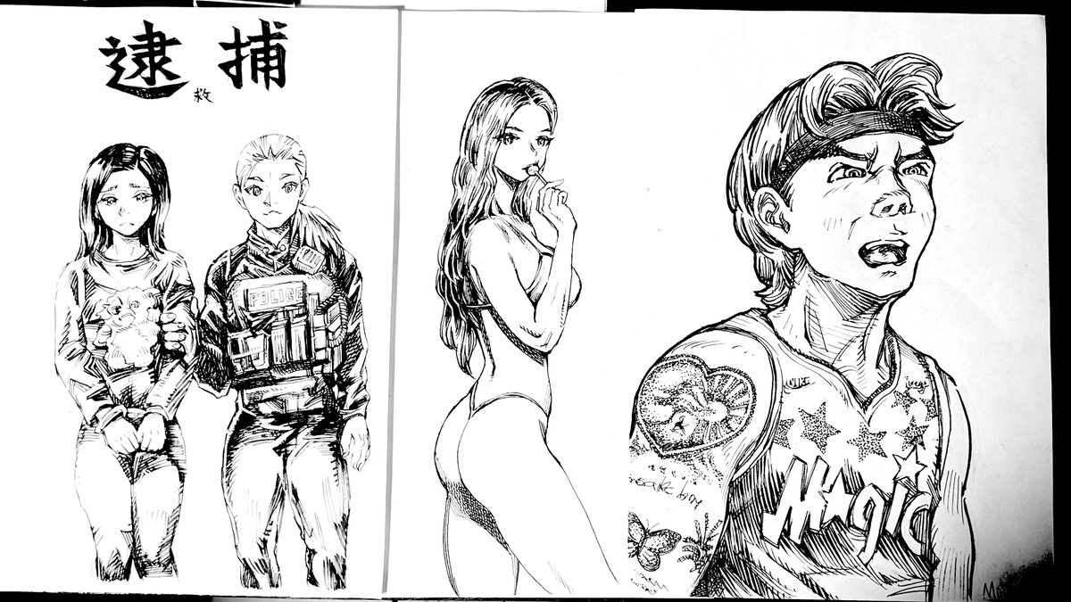 longfeibubai1's tweet image. #McClung

畫畫時間，
分享最近的苦練畫技的三張圖，
右1，
看了NBA的灌籃大賽，
覺得McClung的滯空好厲害，所以畫了。
中間，
覺得這個模特兒的身材很曼妙，
左邊，
之前青鳥海外分部被川普抄掉，
抓到了滯溜美國的台灣通緝犯，
覺得那個逮捕畫面很震撼。