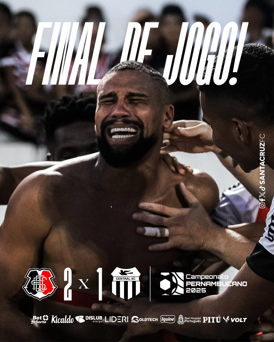 SantaCruzFC's tweet photo. FIM DE JOGO! ✅ Com gols de Matheus Melo e Everton Felipe, o Time do Povo vence o Central por 2x1 no Arruda! 🔥🐍 https://t.co/E4BFRdeaXc