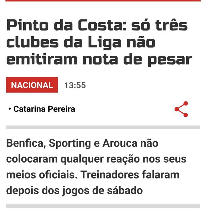 Os meus parabéns a <a href="/SLBenfica/">SL Benfica</a> e <a href="/SportingCP/">Sporting CP</a>. Os únicos que demonstraram que a impunidade, a falta de vergonha, a corrupção, o proxenetismo e o incitamento ao ódio não merecem qualquer compaixão.