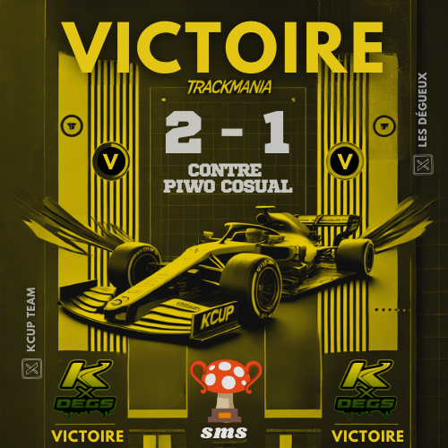 KCUPTeam's tweet photo. 🏆 Petite victoire pour commencer la compétition ! GG à la team COSUAL de @PIWO_trackmania. 

@LesDegueux 

#trackmania #sms #KCUPxDEGS #KCUP https://t.co/LohjzaxBz0